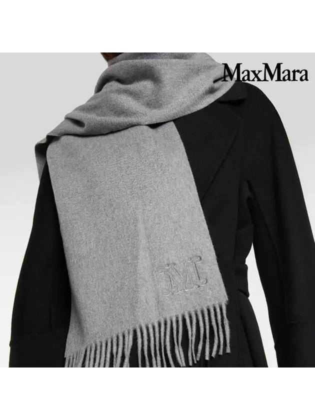 Wsdahlia Embroid M Logo Fringe Cashmere Muffler Light Grey - MAX MARA - BALAAN 6