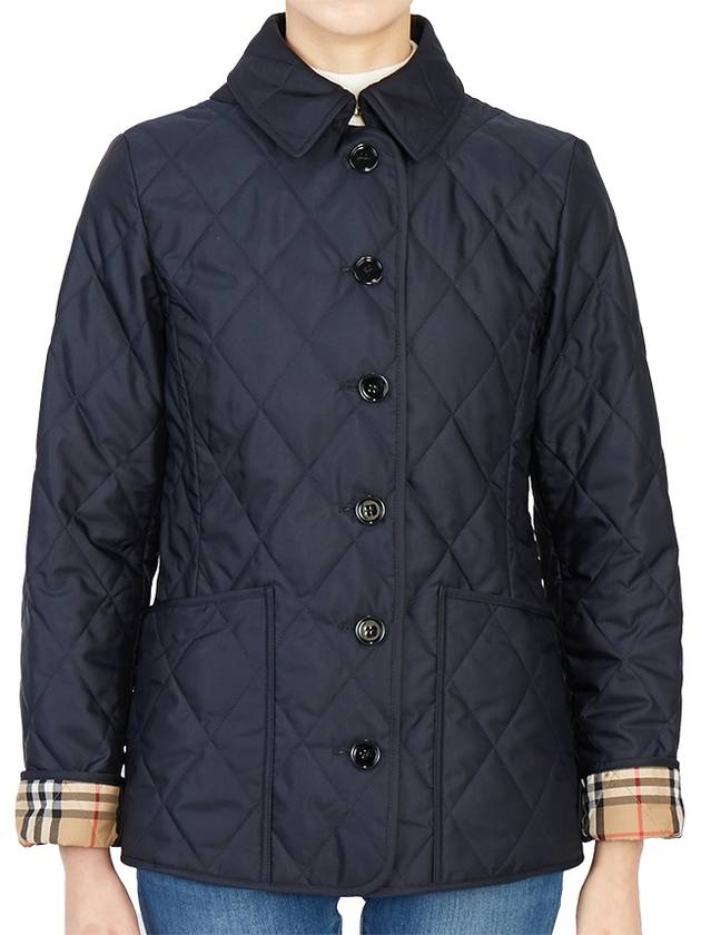 Women's Diamond Quilted Thermoregulated Check Jacket Midnight - BURBERRY - BALAAN 2