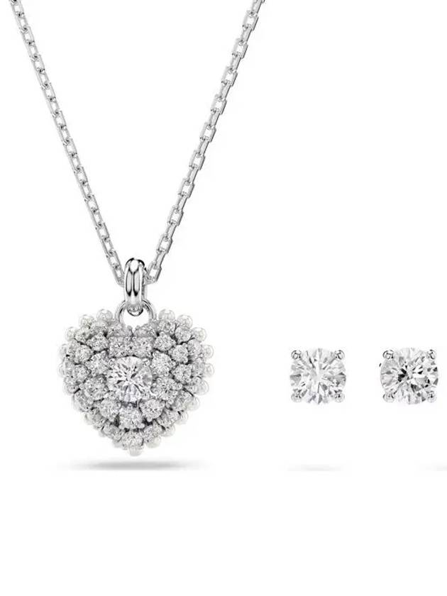 Idyllia Hyperbola Heart Earring Necklace Set Silver - SWAROVSKI - BALAAN 2