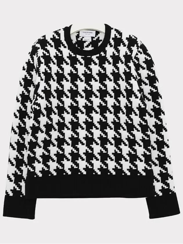 Houndstooth Quilted Merino Wool Knit Top Black White - THOM BROWNE - BALAAN 3