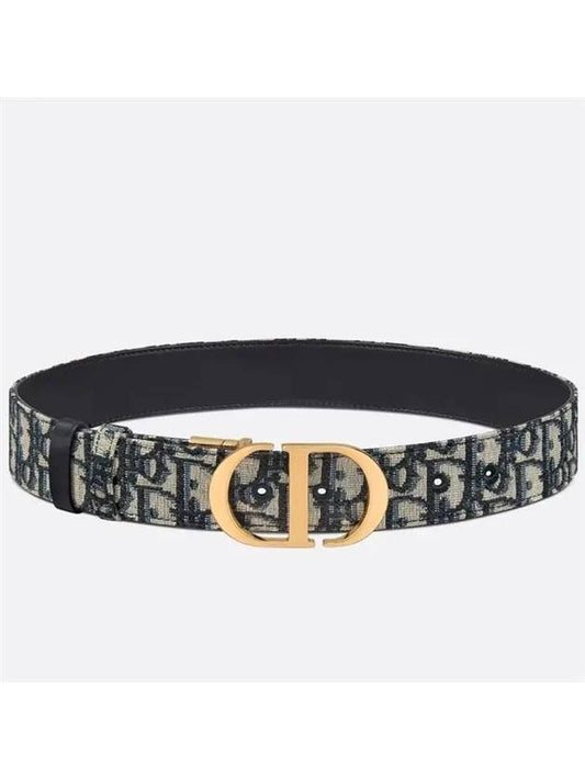 30 Montaigne Gold Hardware Jacquard Reversible Leather Belt Black Blue - DIOR - BALAAN 2