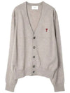 Red Heart Logo Merino Wool Cardigan Beige - AMI - BALAAN 2