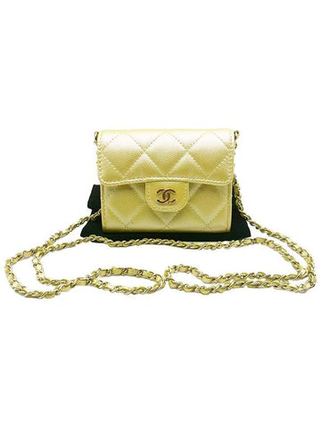 Chanel AP0238 Yellow CC Logo Caviar Gold Card Wallet Cross Bag 31st - CHANEL - BALAAN 1