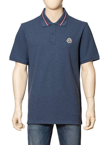 Men's Waffen Logo Patch Polo Shirt Indigo Blue Short Sleeve Shirt 8A0002189A16 794SS - MONCLER - BALAAN 1