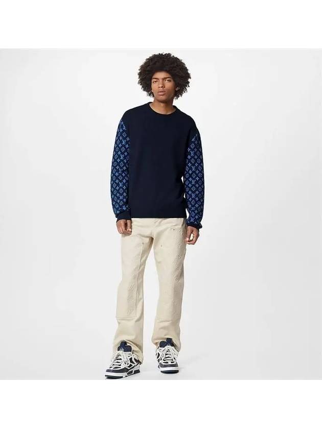 Monogram Mix Cashmere Crew Neck Knit Top Blue - LOUIS VUITTON - BALAAN 5