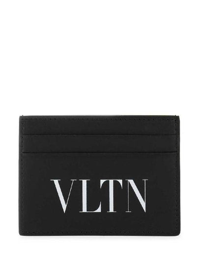 Men's VLTN Logo Leather Card Wallet Black - VALENTINO - BALAAN 2