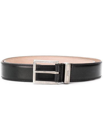 logo silver buckle leather belt black - ALEXANDER MCQUEEN - BALAAN.