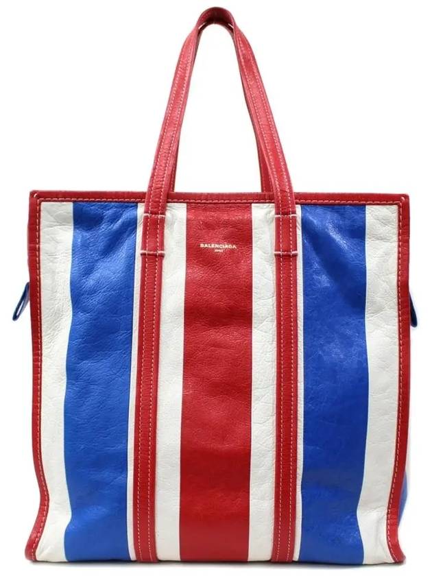 Bazar Striped Medium Tote Bag Blue Red - BALENCIAGA - BALAAN 2