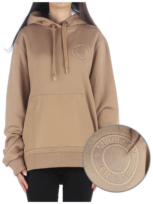 Logo Graphic Cotton Jersey Oversized Hoodie Camel - BURBERRY - BALAAN 2