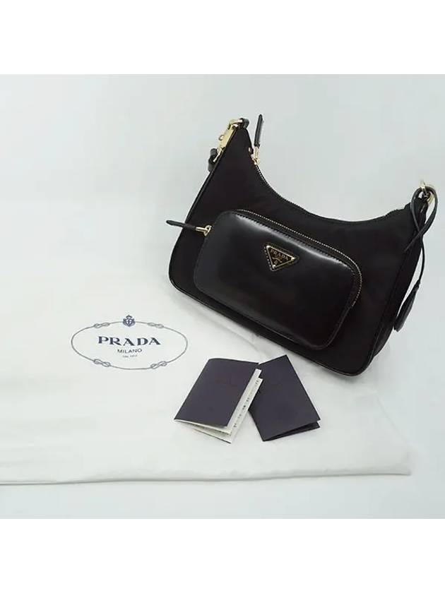 Re-Nylon Brushed Leather Mini Bag Black - PRADA - BALAAN 3