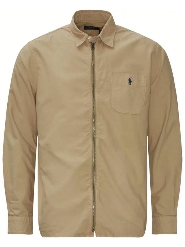 Embroidered Logo Shirt Zip-Up Jacket Beige - POLO RALPH LAUREN - BALAAN 2