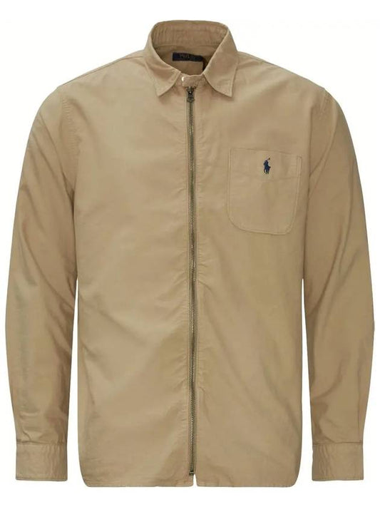 Men's Embroidered Logo Shirt Zip-Up Jacket Beige - POLO RALPH LAUREN - BALAAN 2