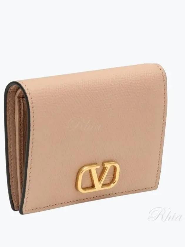 Compact V Logo Signature Calfskin Half Wallet Beige - VALENTINO - BALAAN 2