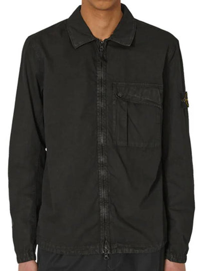 Old Treatment Garment Dyed Overshirt Jacket Black - STONE ISLAND - BALAAN 2