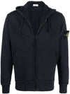 Men's Waffen Patch Fleece Zip Up Hoodie Navy - STONE ISLAND - BALAAN 1