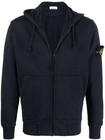 Men's Waffen Patch Fleece Zip Up Hoodie Navy - STONE ISLAND - BALAAN 1