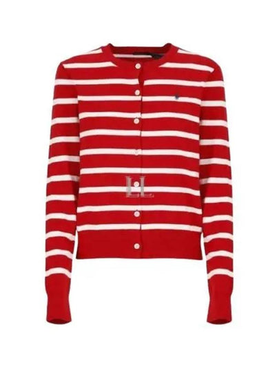 Embroidery Logo Striped Crew Neck Cardigan Red - POLO RALPH LAUREN - BALAAN 2