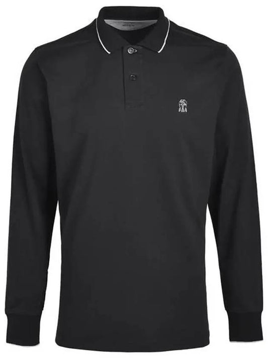 Embroid Logo Long Sleeve Polo Shirt Black - BRUNELLO CUCINELLI - BALAAN 2
