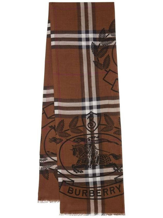 Montage Print Wool Silk Scarf Dark Birch Brown - BURBERRY - BALAAN 1