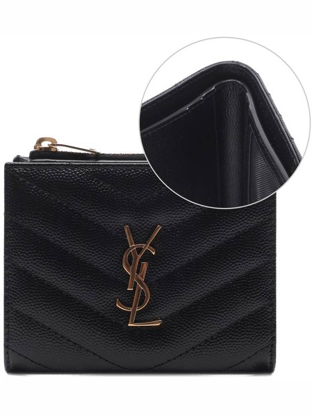 Cassandre Matelasse Grain De Poudre Embossed Leather Half Wallet Black - SAINT LAURENT - BALAAN 3