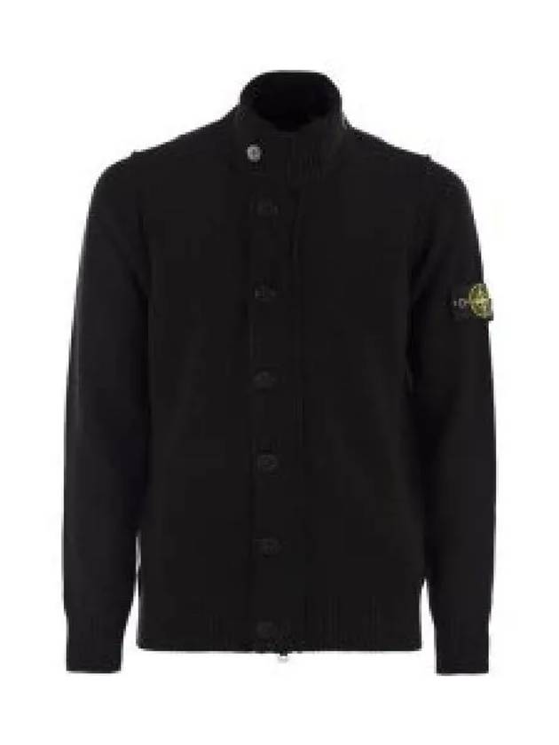 Wappen High Neck Button Up Wool Cardigan Black - STONE ISLAND - BALAAN 2