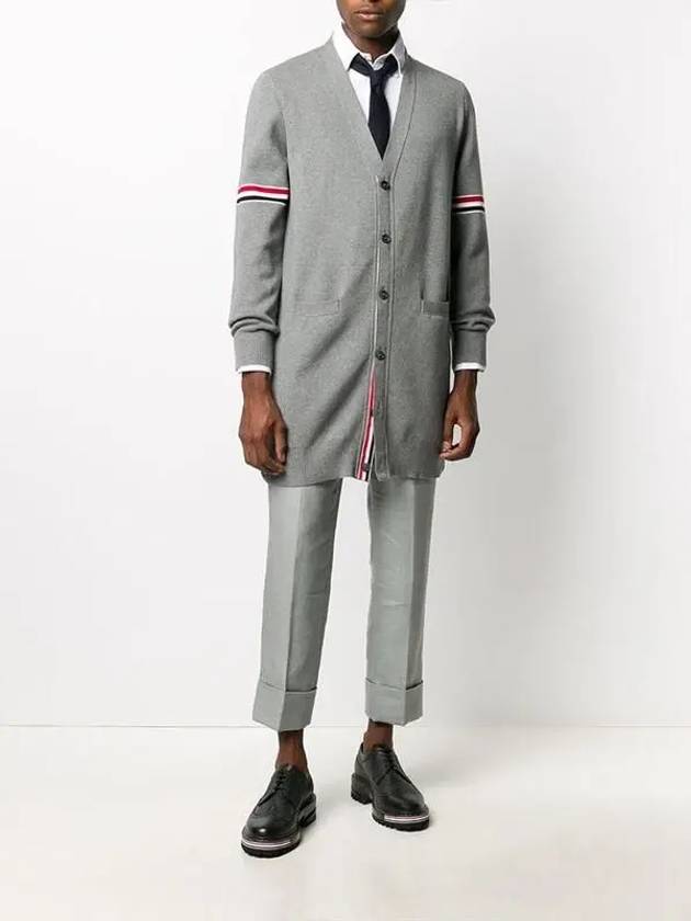 Stitched V-Neck Milano Wool Jersey Cardigan Light Grey - THOM BROWNE - BALAAN 7