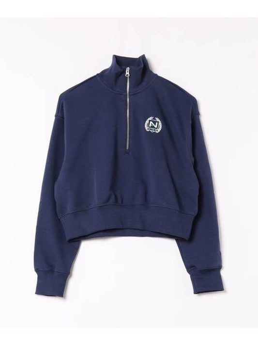 Women's Oversized Half Zip Crop Fleece Sweatshirt Navy - NIKE - BALAAN 1