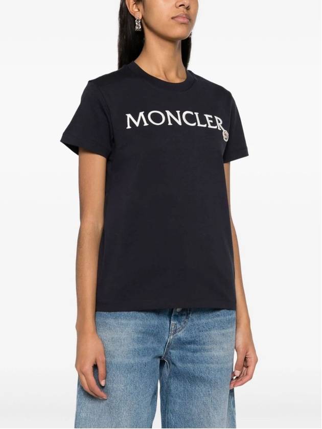 Embroidered Logo Cotton Short Sleeve T-Shirt Navy - MONCLER - BALAAN 3