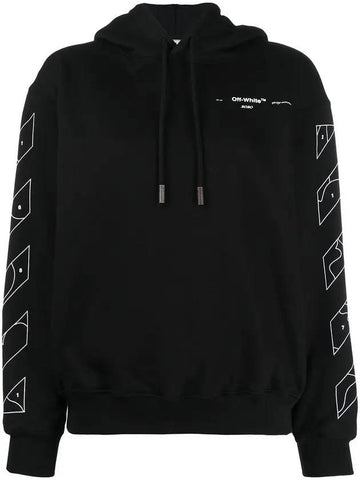 Women's Puzzle Arrow Hooded Top Black - OFF WHITE - BALAAN.