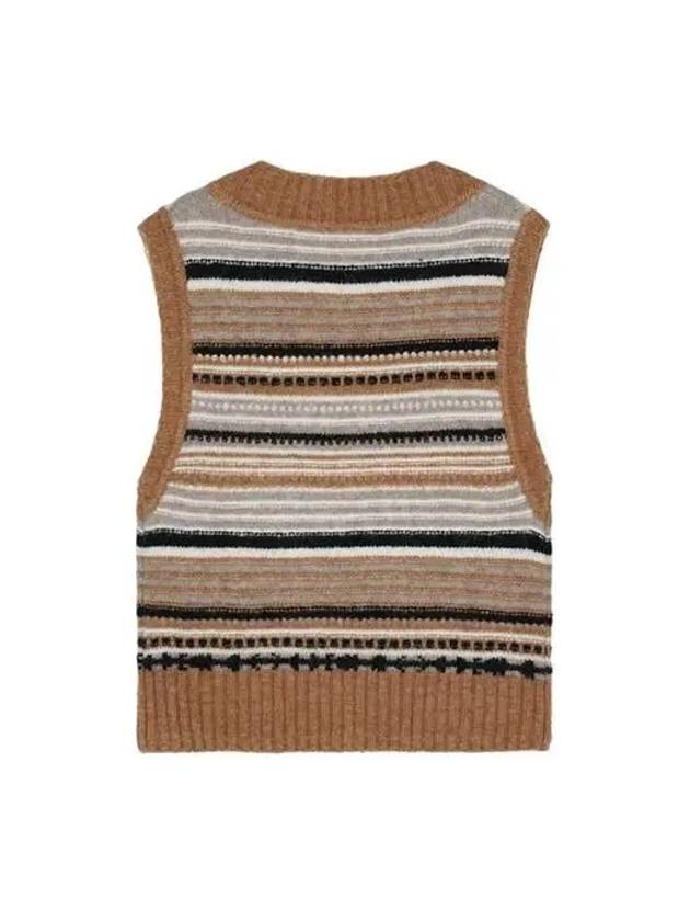 Striped Soft Wool Knit Vest Brown - GANNI - BALAAN 3