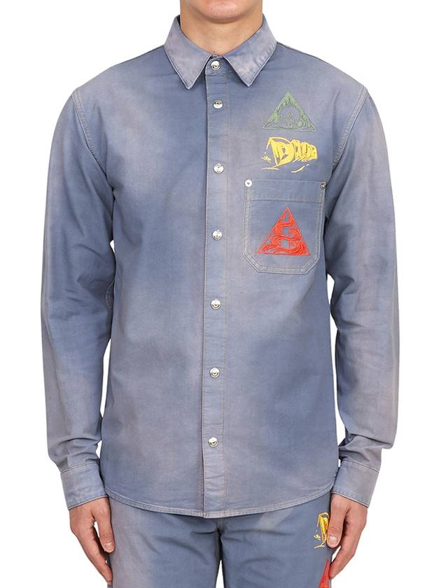 Astro Embroidered Patch Denim Long Sleeve Shirt Light Blue - DIOR - BALAAN 2