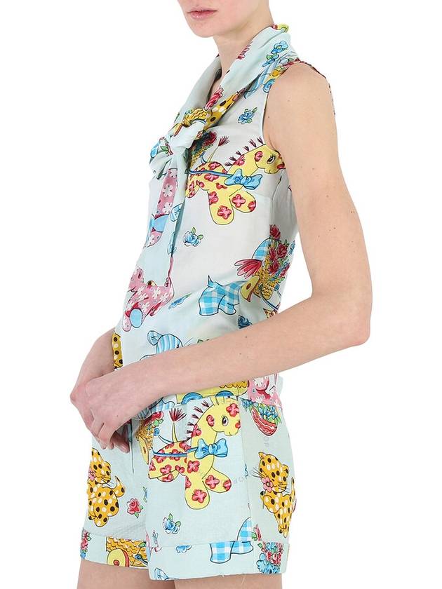 Moschino Light Blue Calico Animals Print Viscose Sleeveless Blouse, Brand Size 40 (US Size 6) - MOSCHINO - BALAAN 3