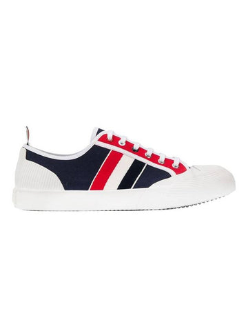 Diagonal Striped Canvas Low-Top Sneakers Navy White - THOM BROWNE - BALAAN 1