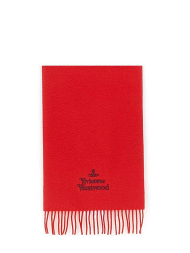 Logo Wool Fringe Muffler Red - VIVIENNE WESTWOOD - BALAAN 1