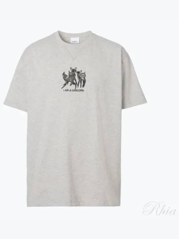 Embroidered Deer Short Sleeve T-Shirt Grey - BURBERRY - BALAAN 2