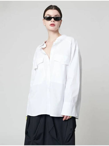 Loose Fit Slit Long Sleeve Shirt White - ATHPLATFORM - BALAAN 1