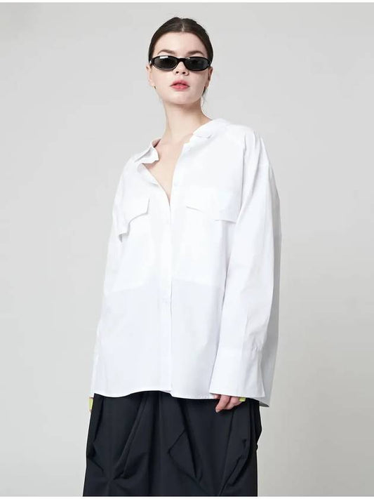 Loose Fit Slit Long Sleeve Shirt White - ATHPLATFORM - BALAAN 1