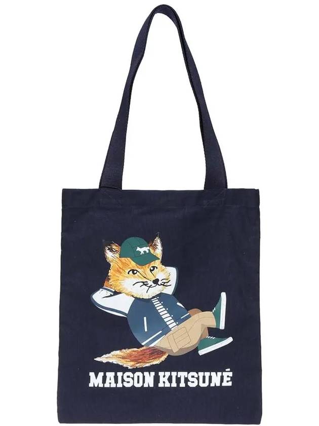 Dressed Fox Vertical Cotton Canvas Tote Bag Navy - MAISON KITSUNE - BALAAN 2