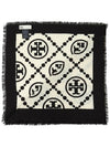 T Monogram Bordered Muffler Black - TORY BURCH - BALAAN 4