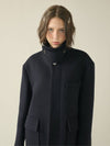 Oversized Out Pocket Felt Mac Coat Navy W - KINETO - BALAAN 1