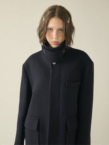 Oversized Out Pocket Felt Mac Coat Navy W - KINETO - BALAAN 1