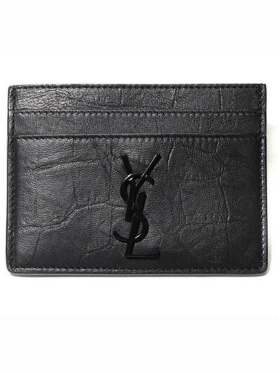 Monogram Crocodile Leather Card Wallet Black - SAINT LAURENT - BALAAN 2