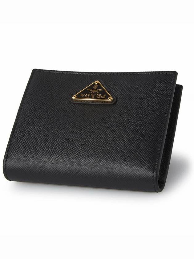 Gold Hardware Triangle Logo Saffiano Half Wallet Black - PRADA - BALAAN 6