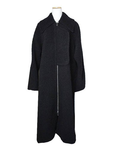 Black wool blend fleece long coat 66 - GANNI - BALAAN 1