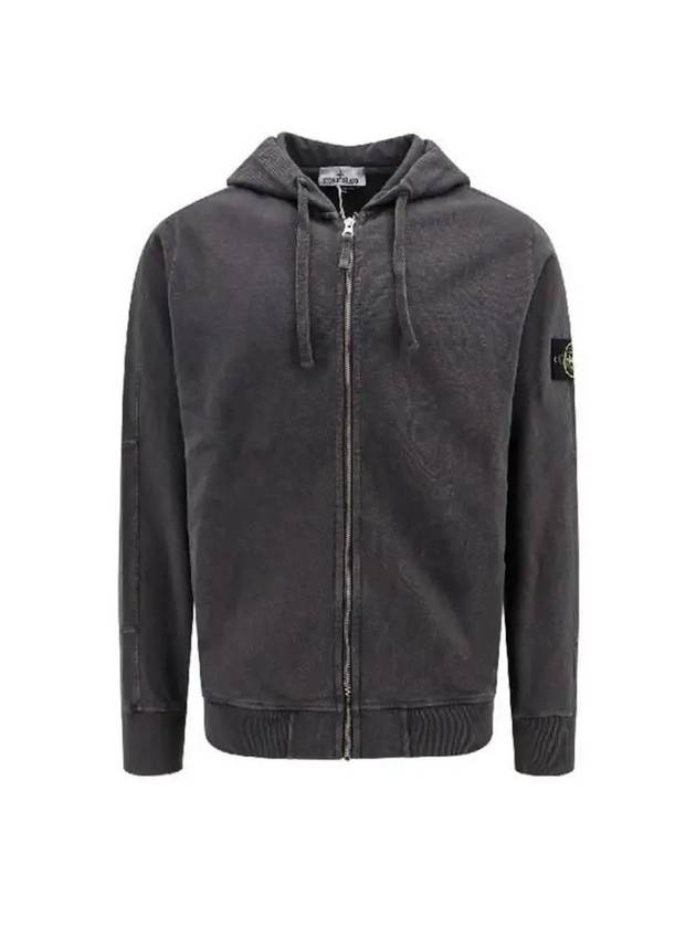 Men's Garment Dyed Malfile Zip Up Hoodie Grey - STONE ISLAND - BALAAN 2