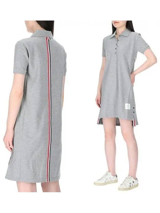 Classic Cotton Pique Center Back Stripe A-Line Short Sleeve Polo Shirt Short Dress Grey - THOM BROWNE - BALAAN 2