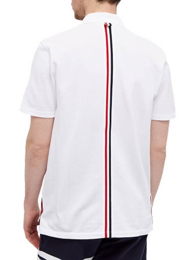 Men's Cotton Pique Center Bag Striped Short Sleeve Polo Shirt White - THOM BROWNE - BALAAN 7