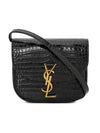 Kaia Shiny Crocodile-Embossed Leather Small Shoulder Bag Black - SAINT LAURENT - BALAAN 2