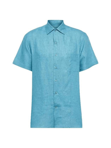 Men's Andre Linen Short Sleeve Shirt Leaf Blue - LORO PIANA - BALAAN 1