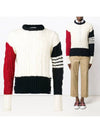 diagonal Aran cable pullover knit top ivory - THOM BROWNE - BALAAN.